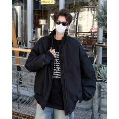 Trendy zipper standard spring and autumn stand-up collar baseball cotton jacket men's short wide silhouette high-end winter jacket cotton jacket cotton coat