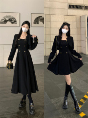 Spot plus size women's new style French waist suspender dress plus long-sleeved shawl suit for fat mm