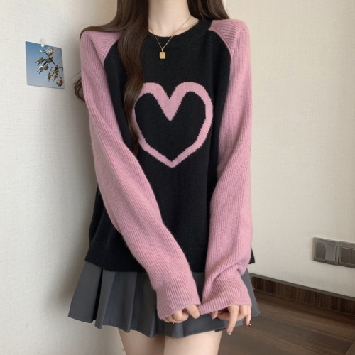 Large size love pattern sweater women's high-end autumn new fat mm slim knitted sweater top