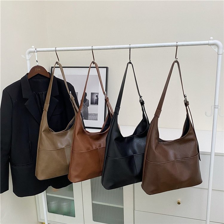 Crossbody bag, retro solid color texture PU commuter casual shoulder bag, simple and versatile large capacity bag for women cross-border