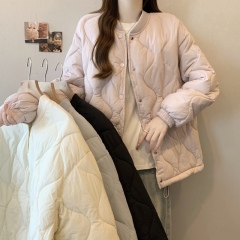 Large size thickened single breasted loose slimming rhombus coat cotton coat