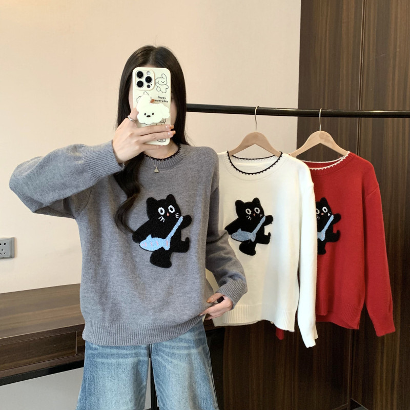 Fat sister autumn and winter large size lazy style top fat girl casual versatile sweater