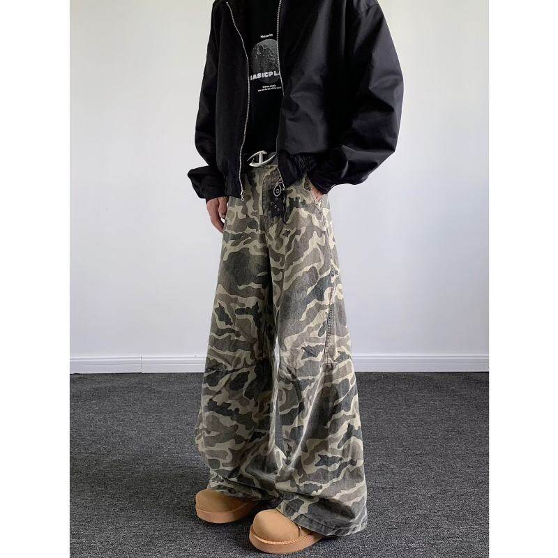 European and American street camouflage casual pants for men and women high street versatile wide-leg workwear denim long pants