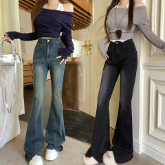 Ready stock 2024 plus size women's new high waist retro hottie slim jeans bell bottoms