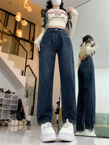 Large size velvet thickened straight jeans for women in autumn and winter loose slimming high waist daddy harem carrot pants