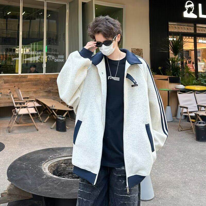 American outdoor sports sweatshirt jacket for men and women, winter trendy brand jacket, high street striped baseball uniform, trendy