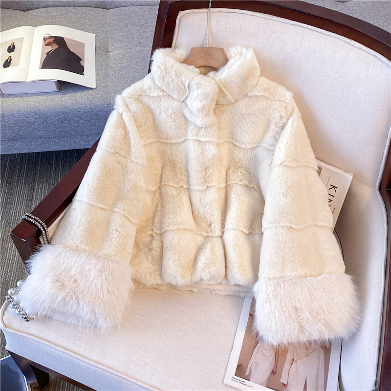 Winter imitation fox fur sleeve short coat rich lady eco-friendly fur thickened warm coat