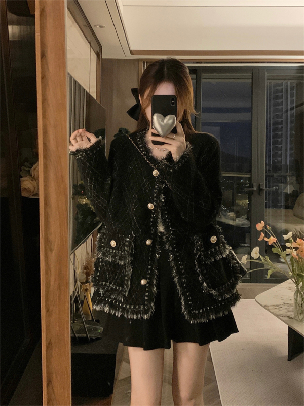 Three colors 200 pounds slightly fat plus size women's autumn and winter chubby sister small fragrant imitation mink velvet cardigan jacket