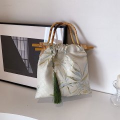 Niche design new Chinese style bag women's bag 2024 new embroidered large capacity shopping bag wooden handbag