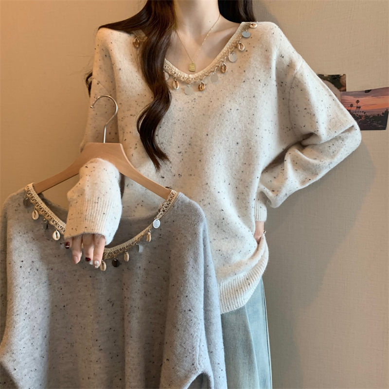 Large size women's retro pullover loose soft waxy sweater women's autumn and winter fat girl lazy style high-end knitted sweater top