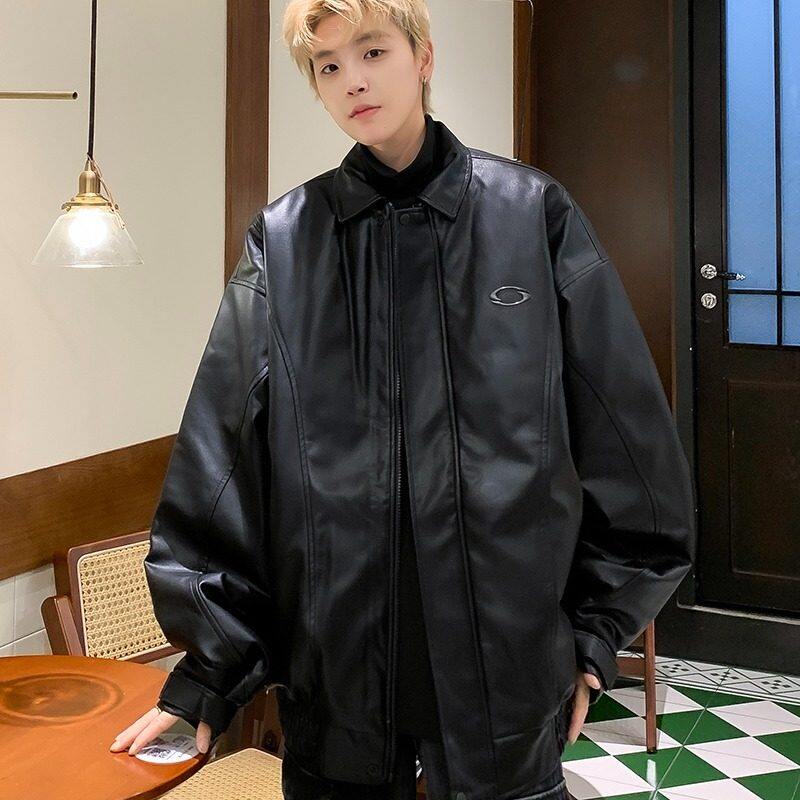 American high street leather jacket for men, Korean style trendy ruffian, handsome and versatile autumn and winter ins jacket