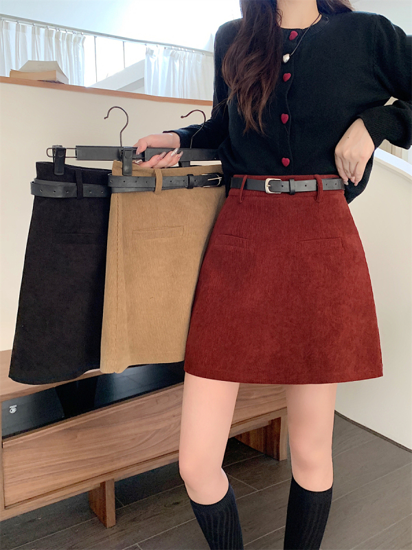 Plus size women's clothing 2024 autumn and winter new fashion slimming belt simple short skirt skirt