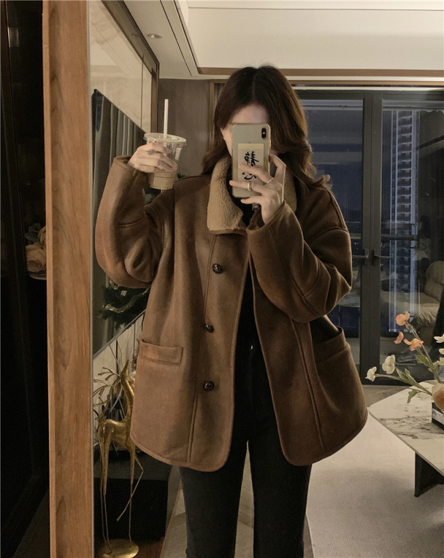 Large size winter thickened and warm Maillard retro all-match tops and jackets for women