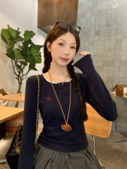 Plus size fat MM2024 autumn new American retro design lace embroidered T-shirt top