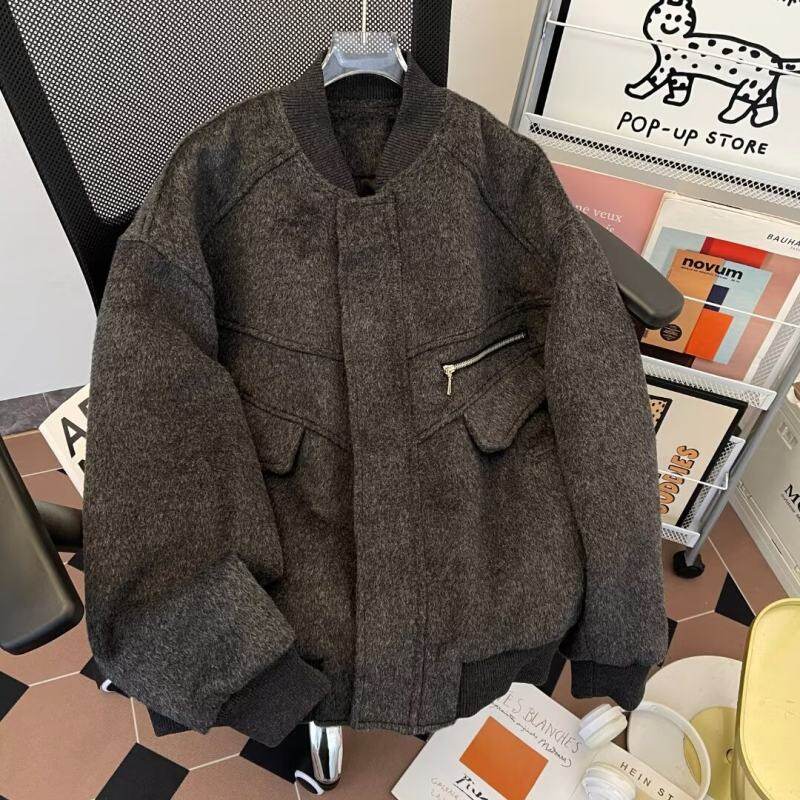 Cotton woolen cotton jacket men's winter dropped shoulder loose woolen cotton jacket