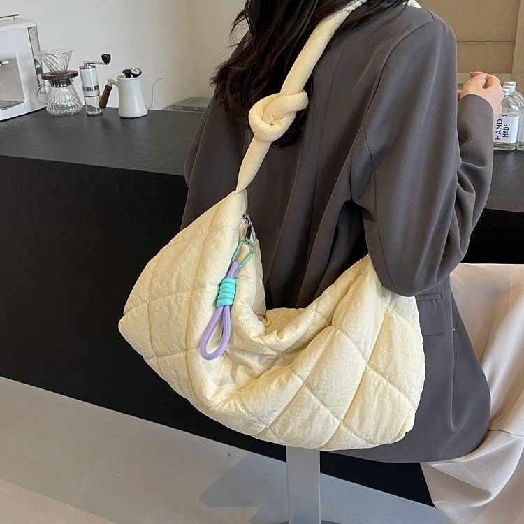 High-end canvas large-capacity down cotton bag 2024 new casual, fashionable and versatile one-shoulder cross-body bag for women