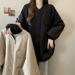 Plus size fat mm loose fashion cotton round neck long sleeve quilted slim warm jacket temperament top