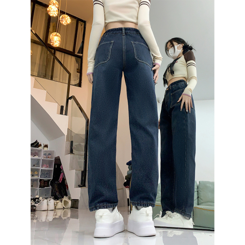 Large size velvet thickened straight jeans for women in autumn and winter loose slimming high waist daddy harem carrot pants