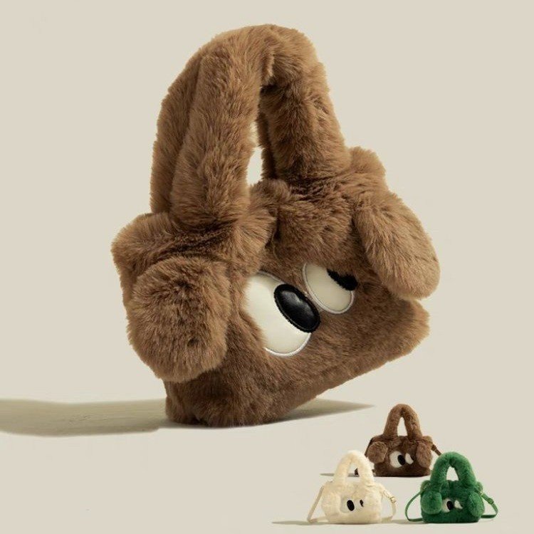 Large furry bag winter cute big-eyed puppy handbag crossbody bag plush bucket bag women's bag