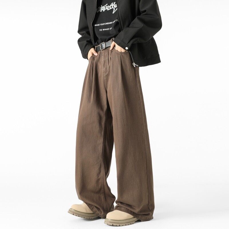 American high street loose casual pants for men, brown versatile long pants