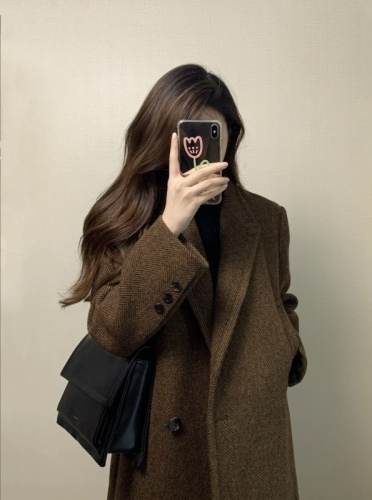 Large size medium-length thickened woolen suit jacket for women in autumn and winter new high-end Hepburn style woolen coat