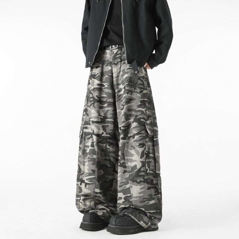Harajuku camouflage casual pants for men and women, American high street fashion brand workwear long pants