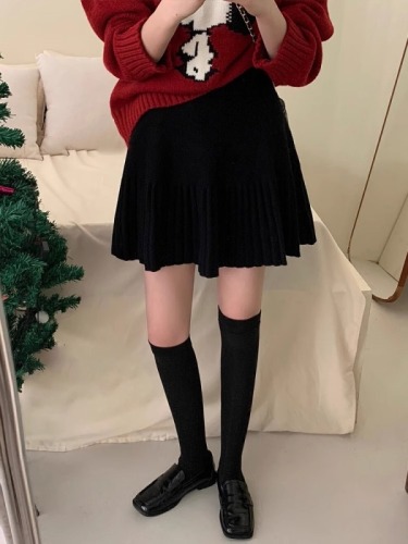New high-end elastic waist versatile a-line pleated skirt for women spring and autumn high-waist slim knitted a-line skirt