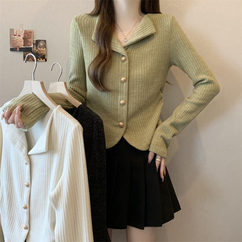 Plus size autumn new sweet brushed slim slim versatile casual long-sleeved sweater tops for women