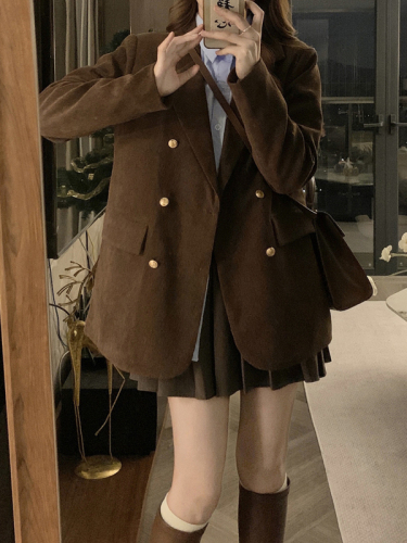 2024 autumn and winter new fat mm large version commuter suit jacket Korean style retro corduroy and cotton jacket