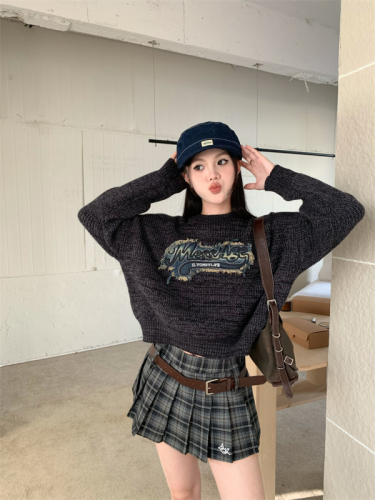 Autumn and winter American thickened retro loose short knitted sweater