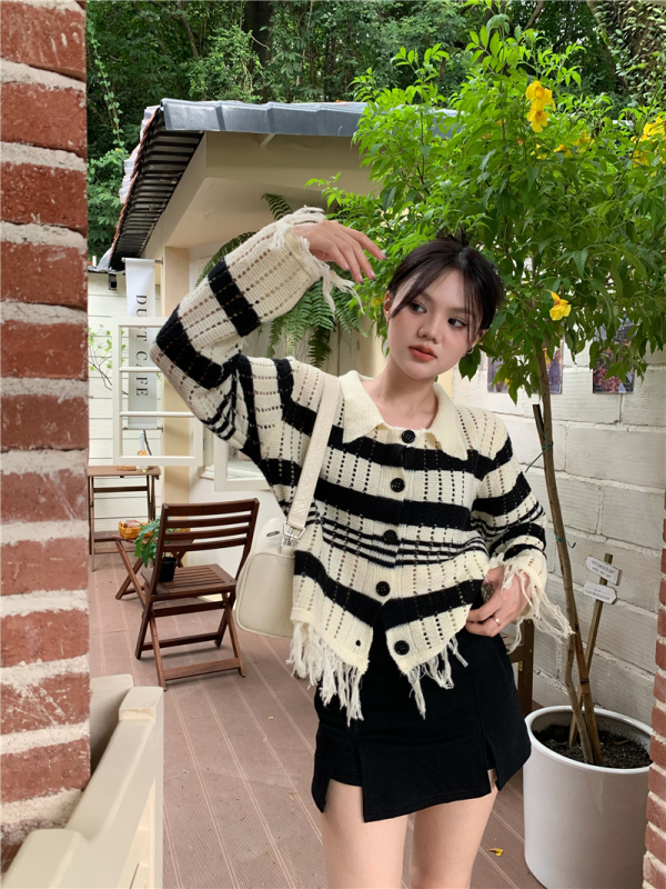 Autumn and winter Korean style hollow fringed sweater