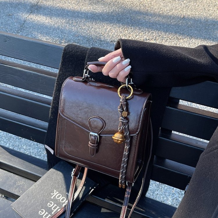 High-end oil wax leather small bag for women 2024 new versatile backpack multi-purpose single shoulder crossbody handbag