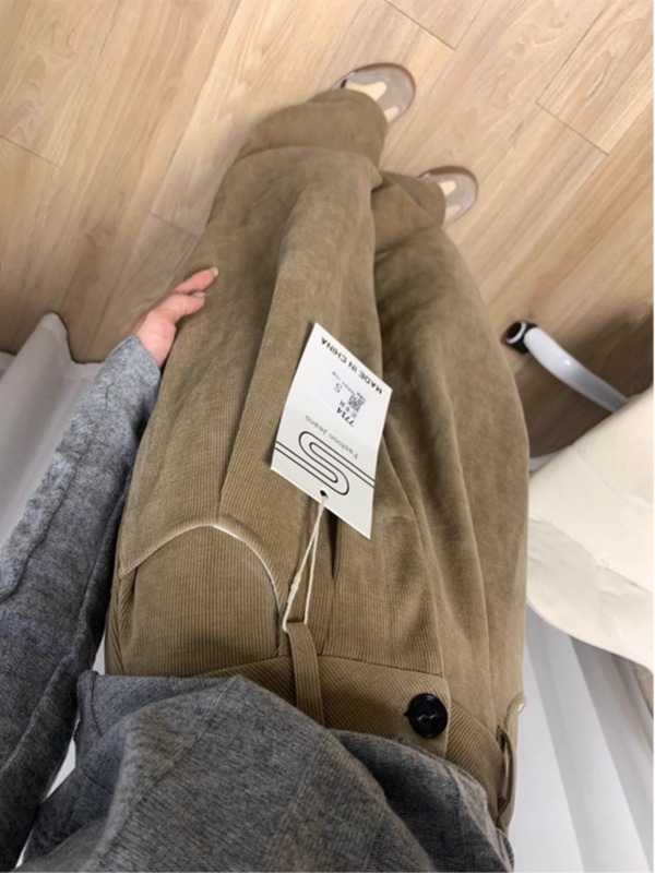 Chenille wide-leg casual pants for women in autumn and winter plus size fat mm pear-shaped figure high waist slim loose corduroy pants