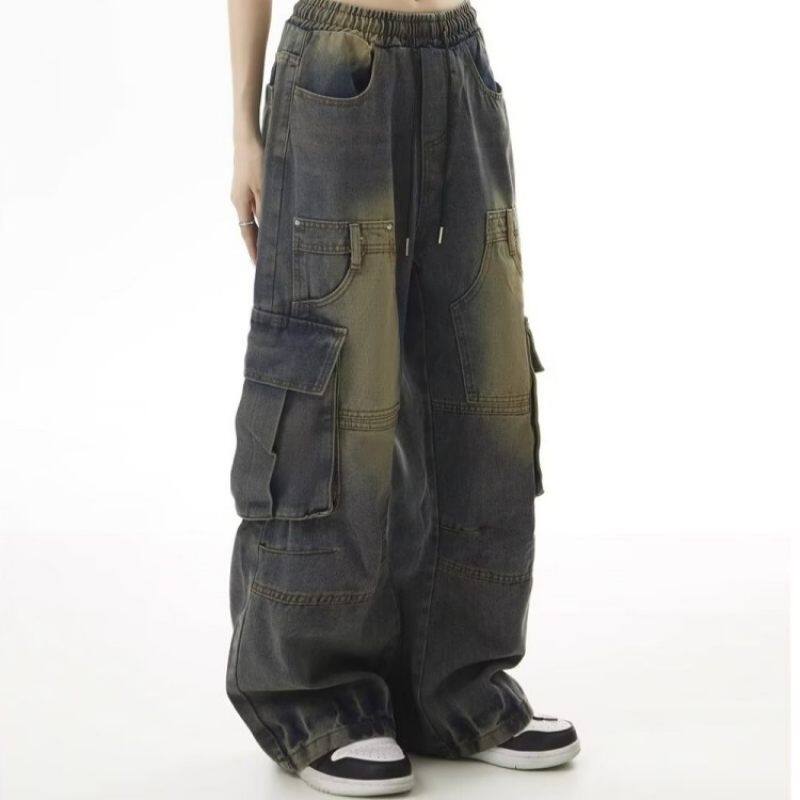 Retro Workwear Wide Leg Jeans Autumn High Street Loose Straight Pants Jeans Network Picture