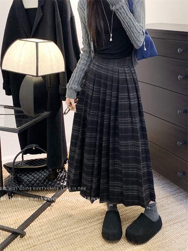 Plus size fat girl forest style retro plaid college style lady pleated skirt