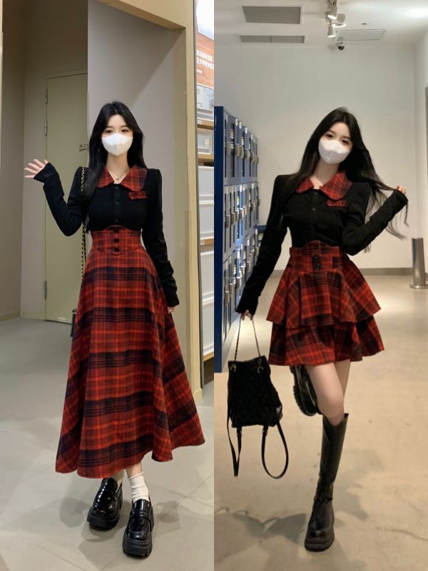 Real shot of plus size women's Korean style two-piece set 2024 new fat MM petite skirt sexy hot girl suit