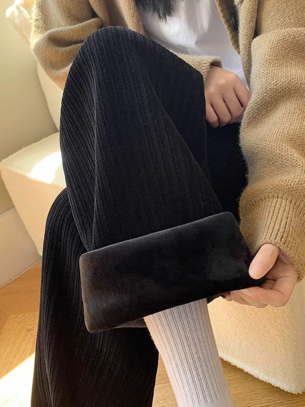 Chenille plus velvet wide-leg pants for fat girls, large size high-waisted straight pants for women, slimming autumn and winter new trousers