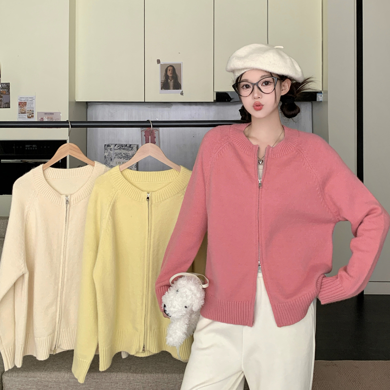 2024 new autumn and winter fat mm large size design double zipper sweater jacket sweet soft waxy knitted cardigan