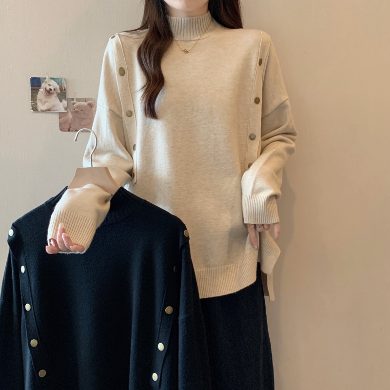 Plus size women's lazy style turtleneck loose slimming sweater rivet design western style inner top