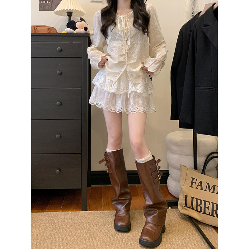 Plus size women's ballet style white lace cake skirt puffy skirt bow princess skirt