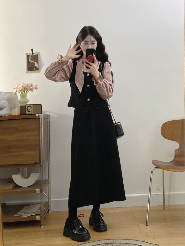 Large size autumn and winter new chenille French style top + waist slimming skirt fashion set