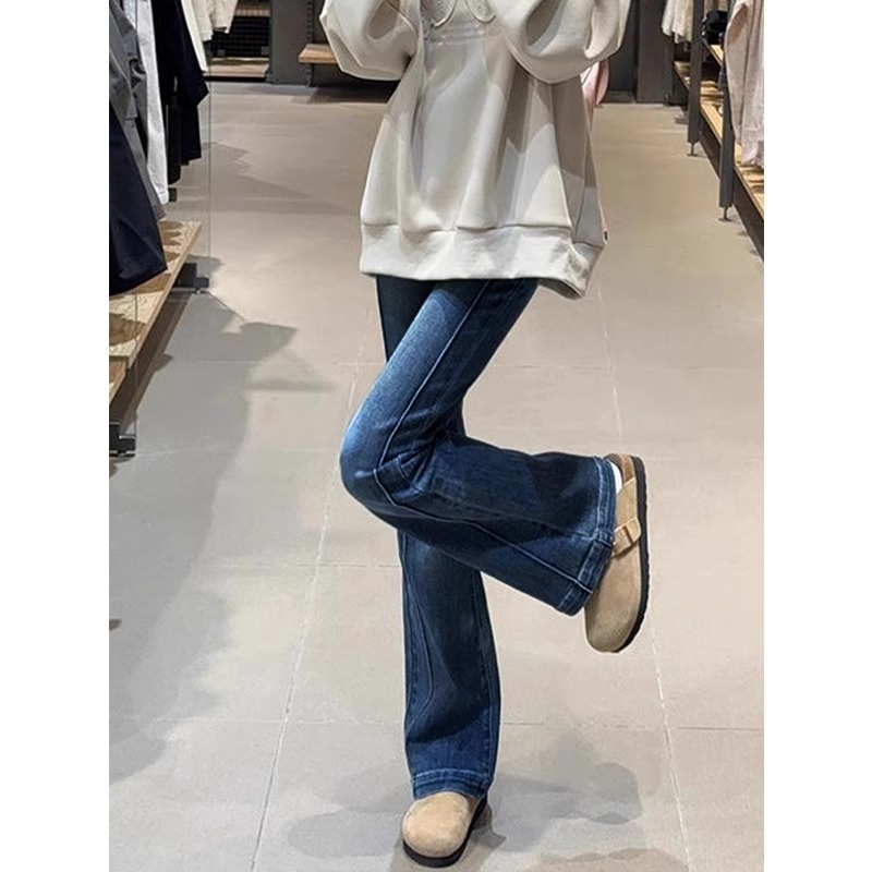 American retro bootcut jeans for women spring new 2024 pear-shaped figure large size high-waisted slim fit bell-bottom pants