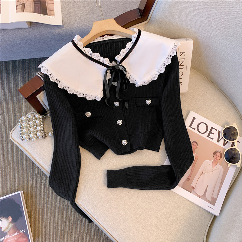 French style long-sleeved baby doll collar detachable sweater chic high-end cardigan top jacket