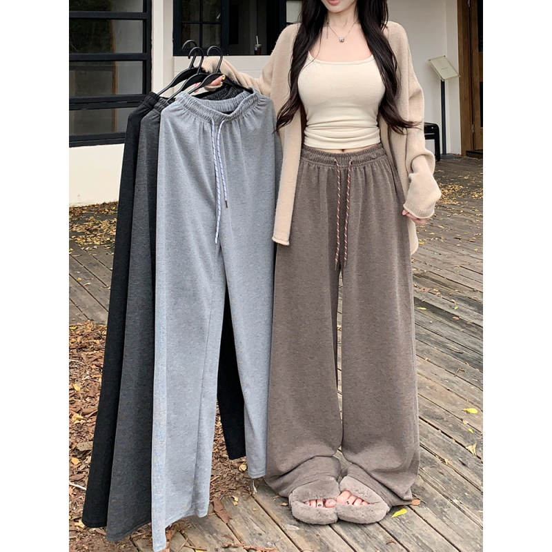 Plus size!  2024 Autumn and Winter Velvet Wide Leg Pants Elastic Waist Casual Loose Straight Floor-Mopping Pants Women