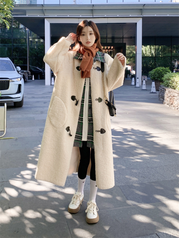 Large size~Korean style loose mid-length thickened fur one-piece sherpa fake two-piece coat