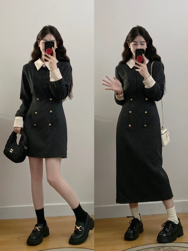 Plus size temperament layered patchwork slim fit plus velvet dress