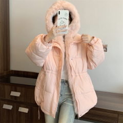 Plus size women's new winter new cotton coat loose l detachable fur collar hooded thickened down cotton coat