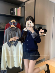 Fat girl design POIO collar knitted fake two-piece loose slimming top