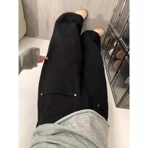 American high street black wide-leg jeans for women 2024 winter new design straight-leg floor-length trousers