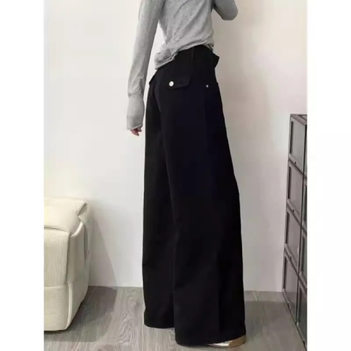 American high street black wide-leg jeans for women 2024 winter new design straight-leg floor-length trousers